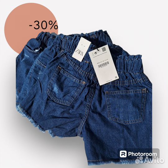 Джинсовые шорты zara для девочки. 104/110/116