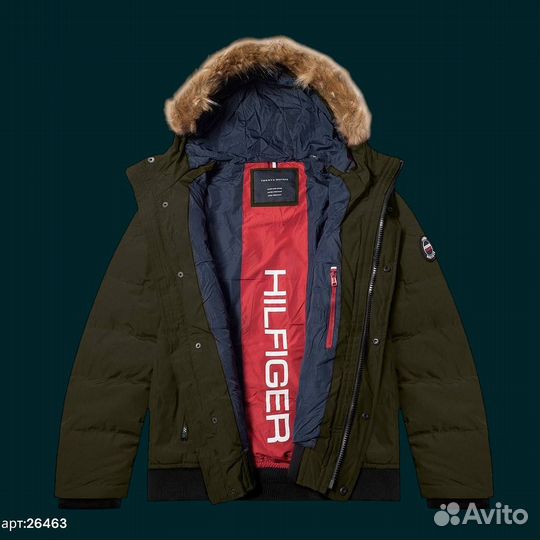 Зимняя куртка tommy hilfiger хаки стильная 52(L/XL)