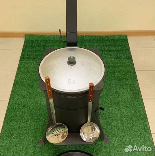 Казан чугунный 8л+печь с трубой+половник