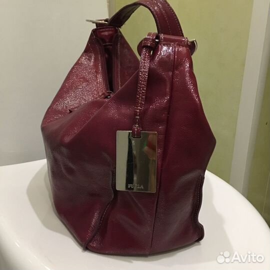 Сумка натуральная кожа бордового цвета Furla