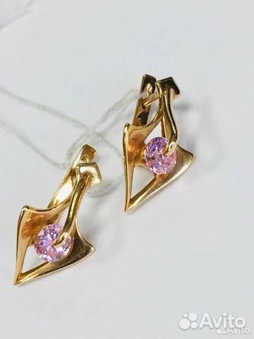 Серьги с синтетическим камнем Золото