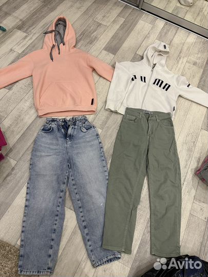 Вещи пакетом на девочку 140 146 джинсы худи