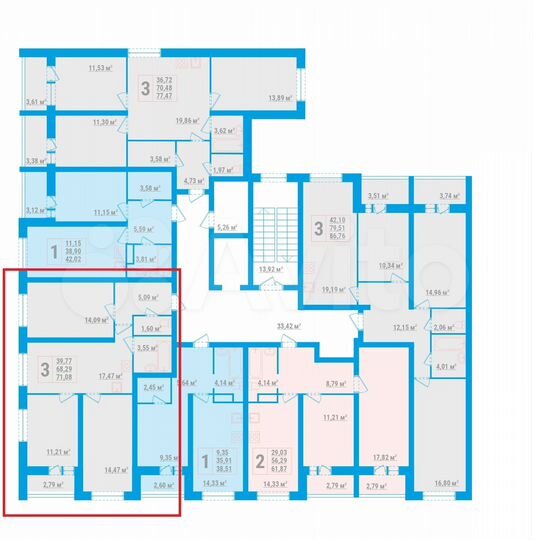 3-к. квартира, 71,1 м², 2/8 эт.