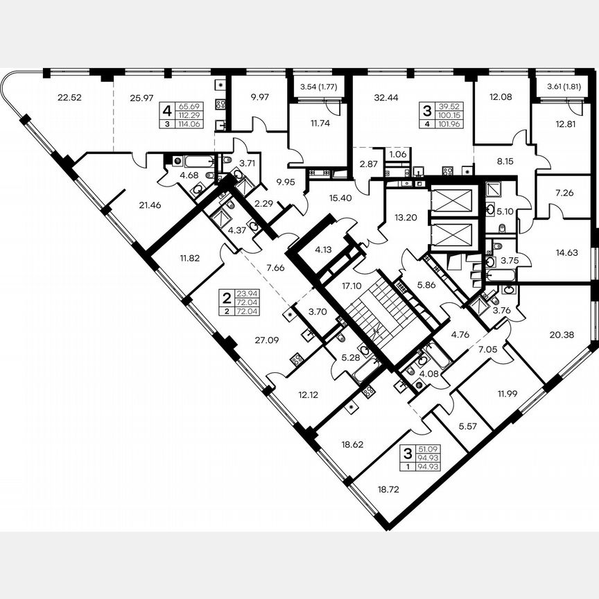 3-к. квартира, 95,7 м², 3/19 эт.
