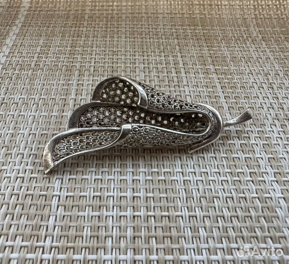 Брошь листок капельное серебро 925 винтаж