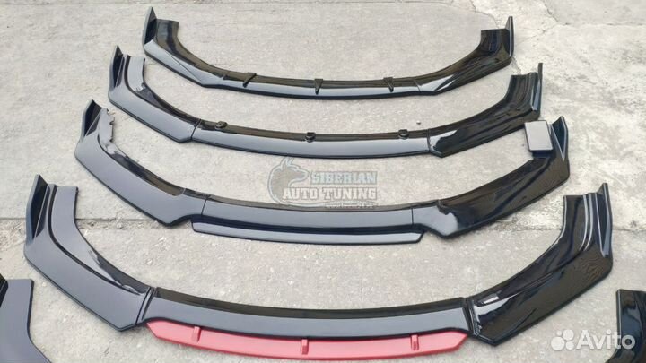 Сплиттер передний сборный черный глянец