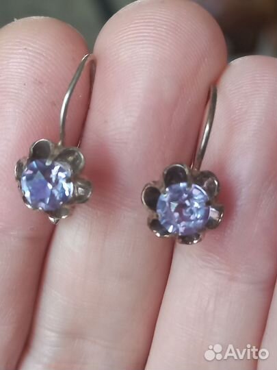 Серебряные серьги 875 проба с александритом