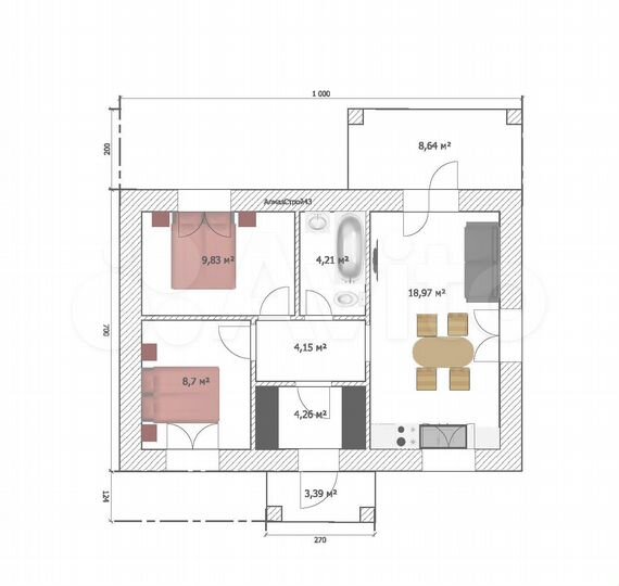 Дом 62,2 м² на участке 9,9 сот.