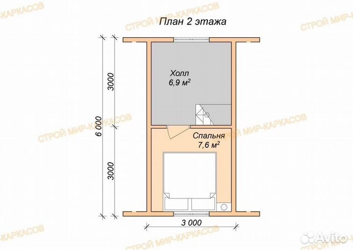 Каркасный дом двухэтажный 6х4м