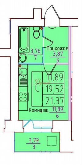 Квартира-студия, 21,4 м², 2/9 эт.