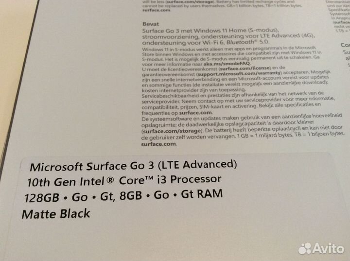 Microsoft Surface Go 3 128gb LTE Black