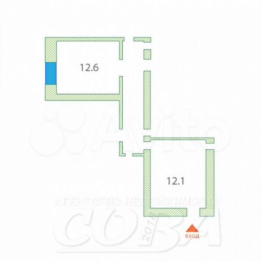 Комната 12 м² в 1-к., 2/9 эт.