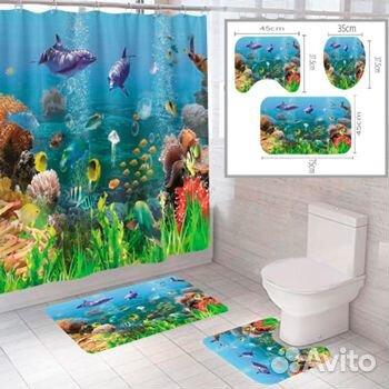 Комплект штора и два коврика