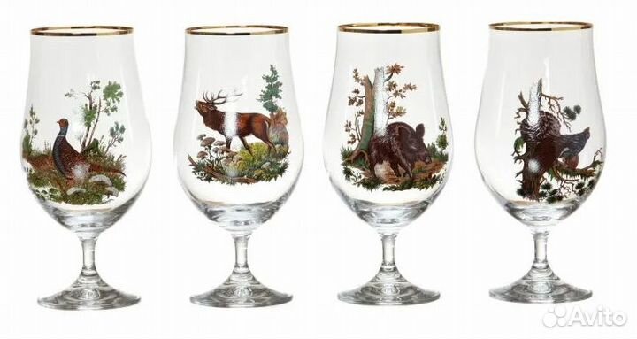 Набор для пива 4 шт. Охота Богемское стекло