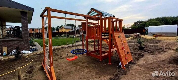 Детский домик песочница горка качели для дачи