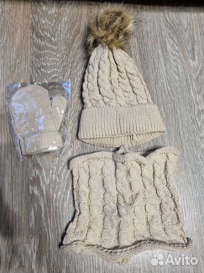 Комплект шапка снуд варежки детские