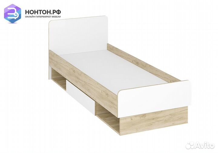 Кровать Мирра с ящиком дуб крафт серый / белый