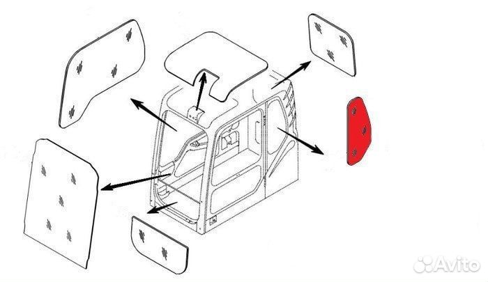 Стекло кабины левое экскаватор Doosan DX