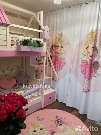 Двухъярусная Эко кровать домик из массива