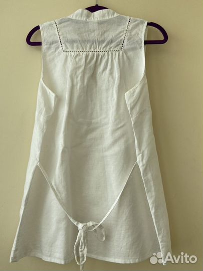 Белая льняная блузка женская бохо 50-52
