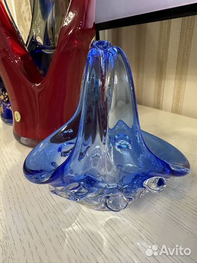 Ваза конфетница гутное стекло Чехословакия