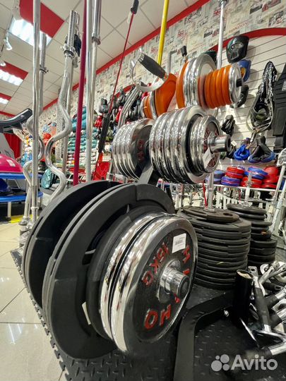 Диски блины для штанги, хром, резиновые, металисес