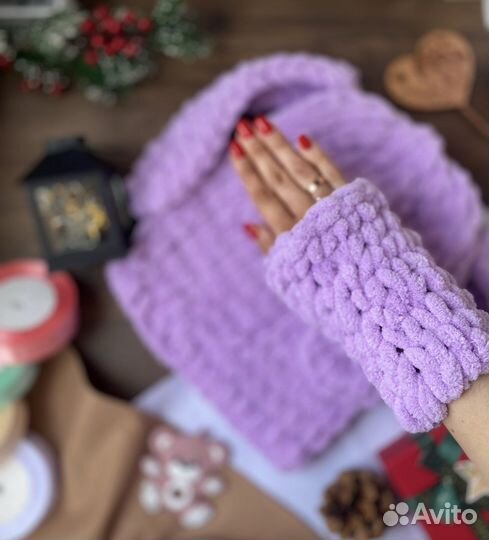 Комплект балаклава и митенки плюшевые