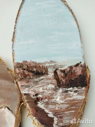 Картины маслом на деревянных срубах