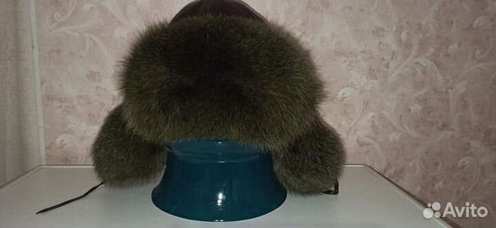 Шапка женская, натуральная кожа, мех писец