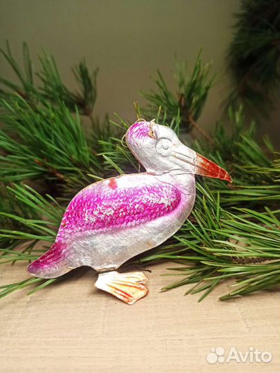 Ёлочная Игрушка Птица Аист Картонаж СССР