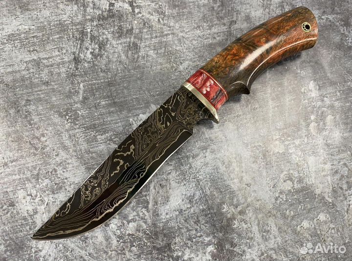 Нож галеон, ламинированная дамасская сталь, мельхи