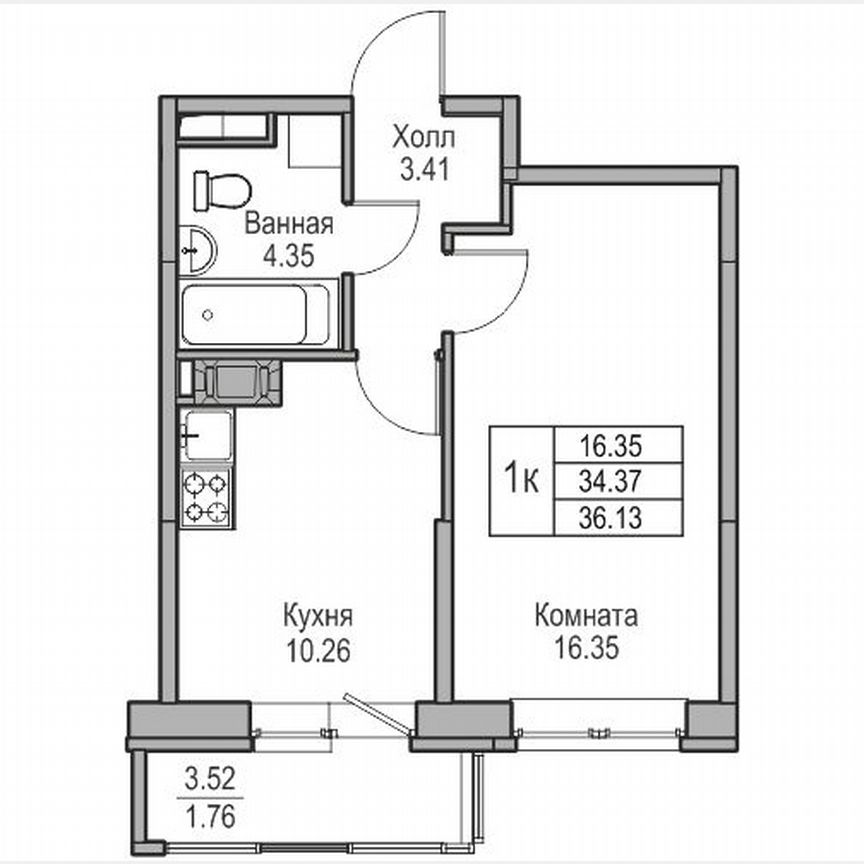 1-к. квартира, 36,1 м², 11/23 эт.