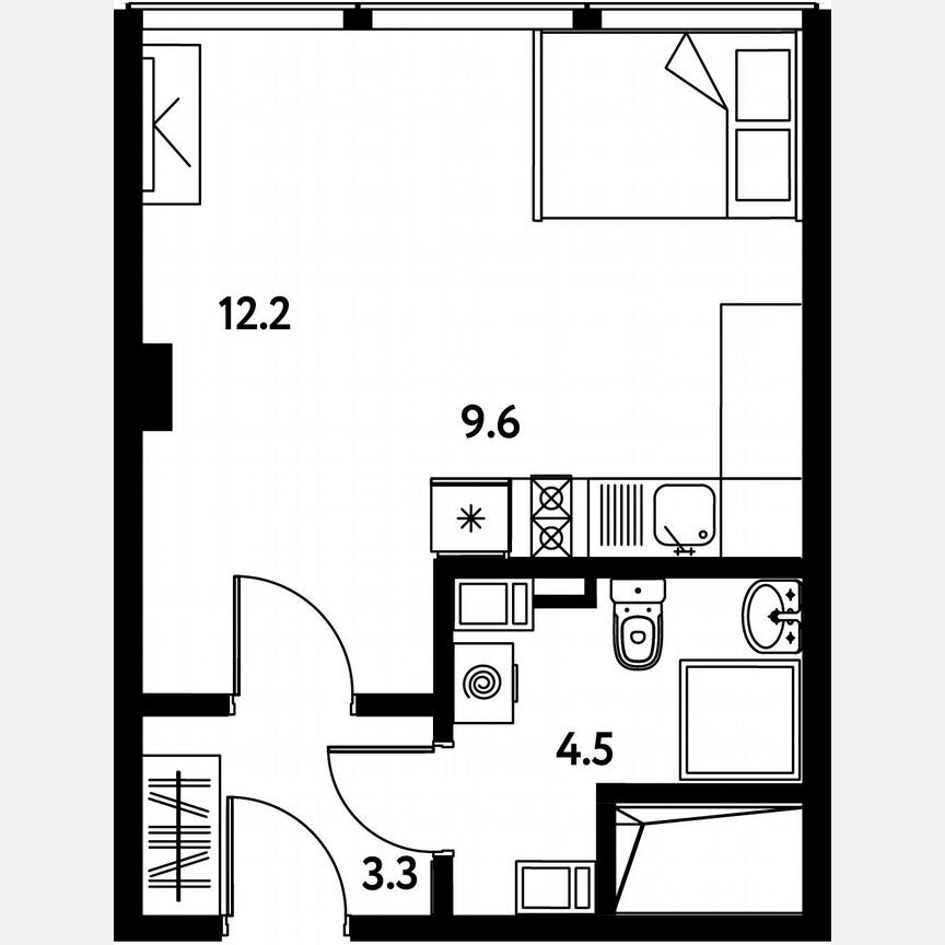 Апартаменты-студия, 29,6 м², 6/10 эт.