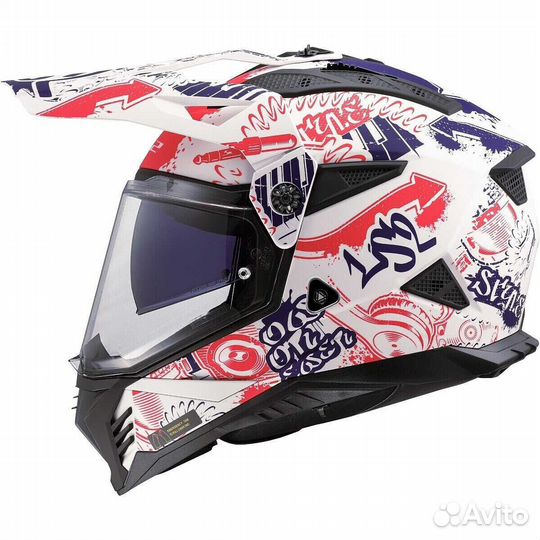 LS2 MX702 pioneer 2 fantasy Off-Road Full Face Motorcycle Мотошлем White Red Blue