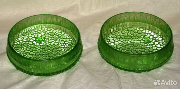 Вазы конфетницы зеленого стекла времен СССР 2 шт