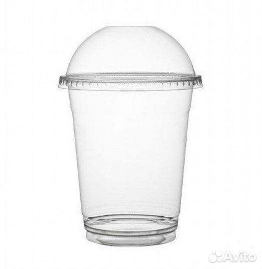 Стакан 300 мл шейкер прозрачный пэт+Крышка купольн