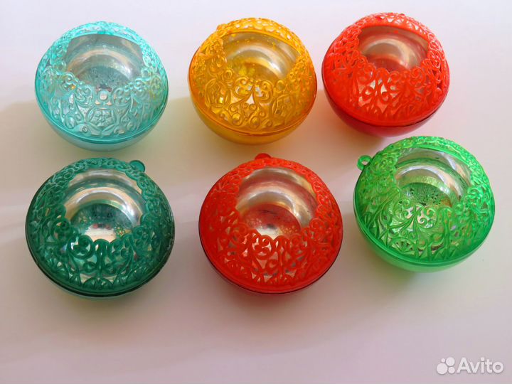 Елочные игрушки СССР шары прожектор, 6 штук