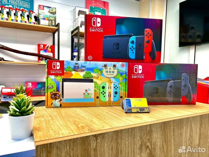 Nintendo switch rev2 neon/gray/anim прошитая чип