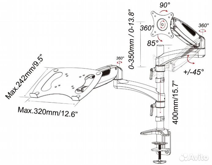 Кронштейн для монитора и ноутбука Cactus