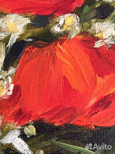 Картина маслом яркие красные цветы маки на холсте