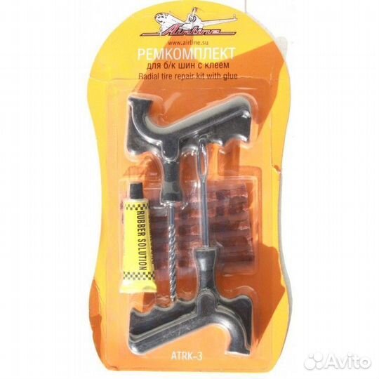 Набор для ремонта бескамерных шин (шило, игла,клей