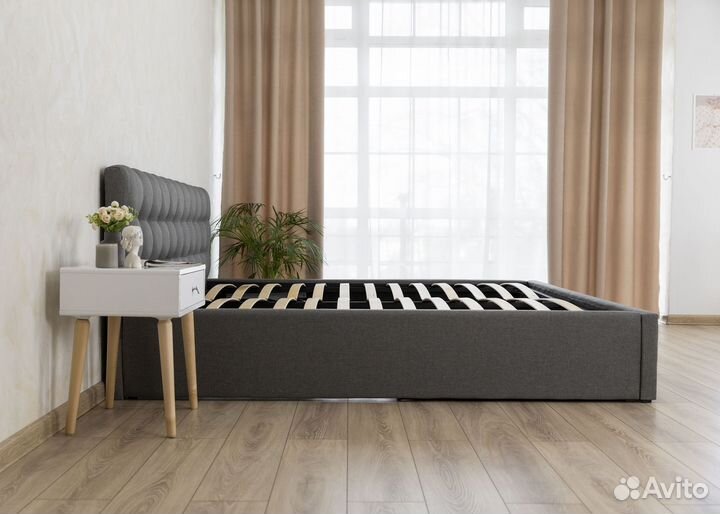 Кровать 200х200 с подъемным механизмом серая