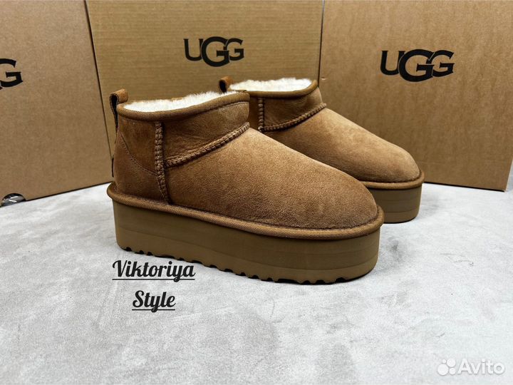 Угги UGG ultra mini platform chestnat
