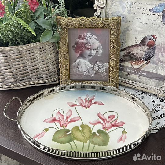 Поднос. Серебрение. с фарфоровой вставкой