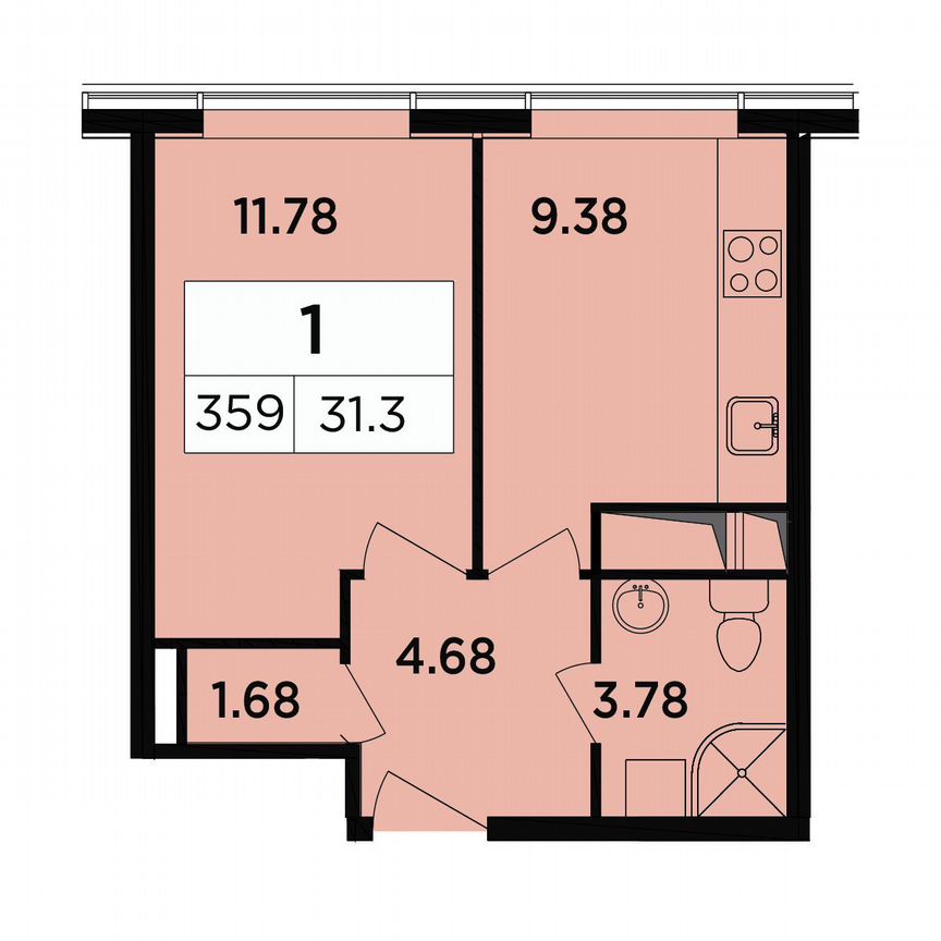 1-к. апартаменты, 31,3 м², 16/18 эт.