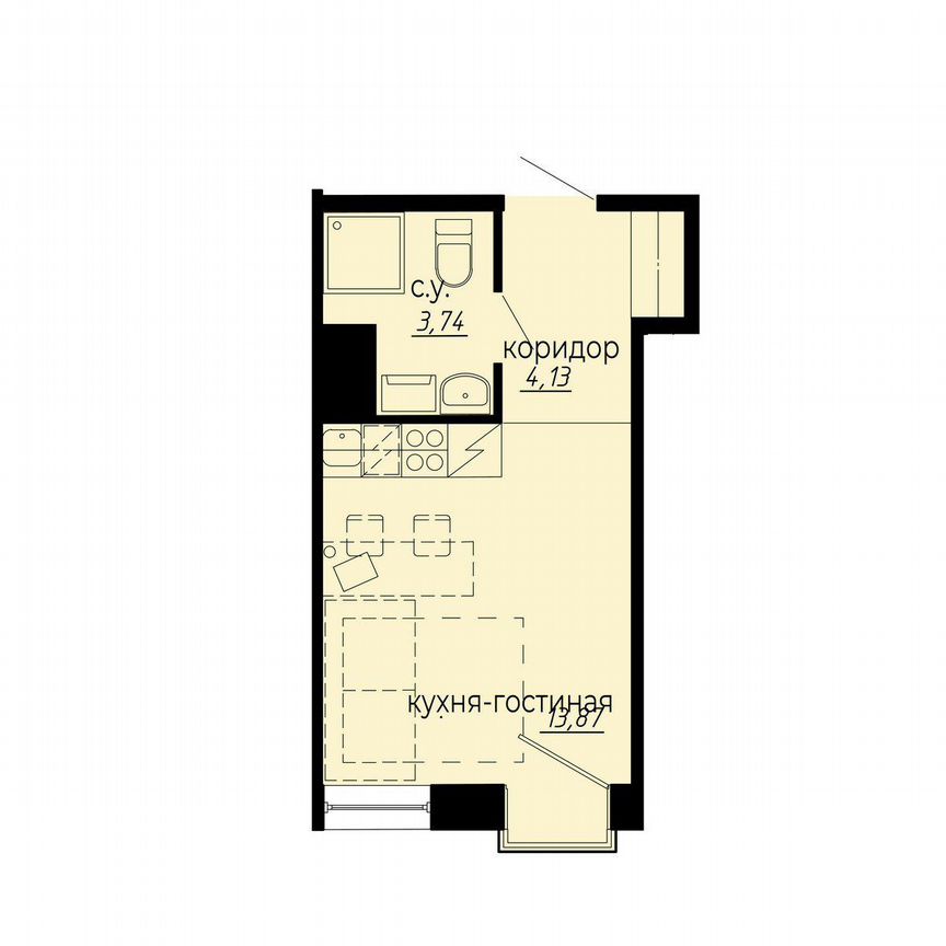 Апартаменты-студия, 21,7 м², 7/10 эт.