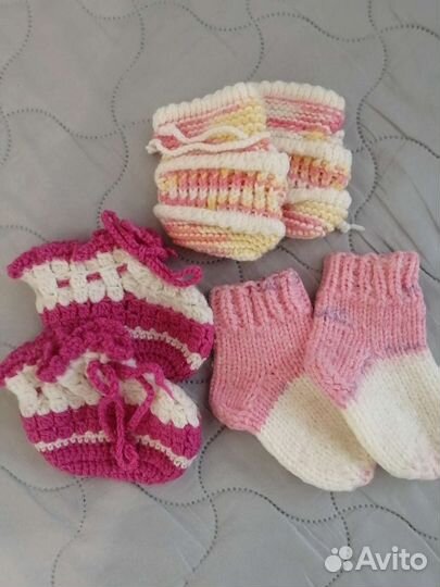 Комплект шапка, шарф вязаные вещи 2-3года,пинетки