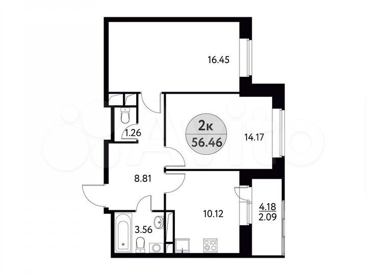 2-к. квартира, 56,5 м², 10/17 эт.