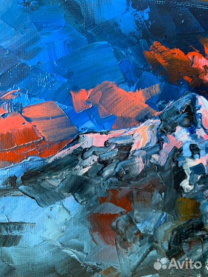 Картина паслом на холсте Эльбрус горы рассвет