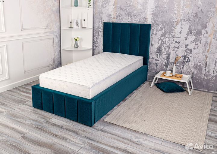 Кровать 80х200 морская волна Богема в велюре